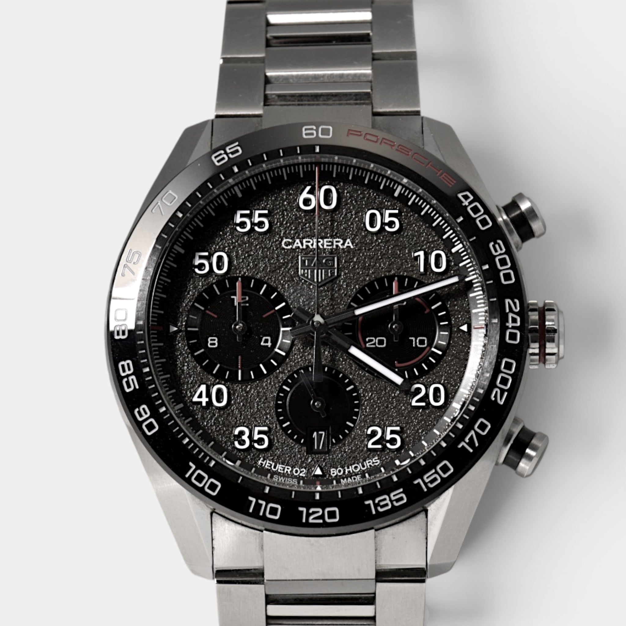 태그호이어 까레라 크로노그래프 x 포르쉐 오토매틱, 44 mm, 스틸